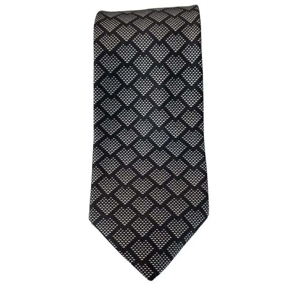 Giorgio‎ Armani Vintage Men's black Silver Geometric Silk Tie Made in Italy - Picture 6 of 15